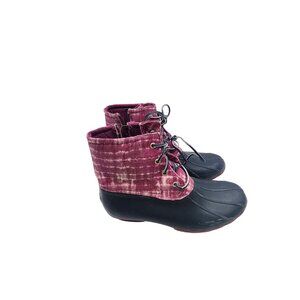 Sperry Womens Duck Boots Burgundy & Black Lace-Up Rubber Sole Size 6